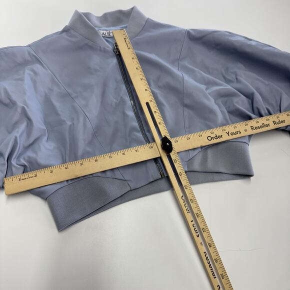 Aliette Jacket‎ Womens Medium Blue Nicole Cropped Puff Sleeve Bomber Zip Up NYC - Picture 8 of 12